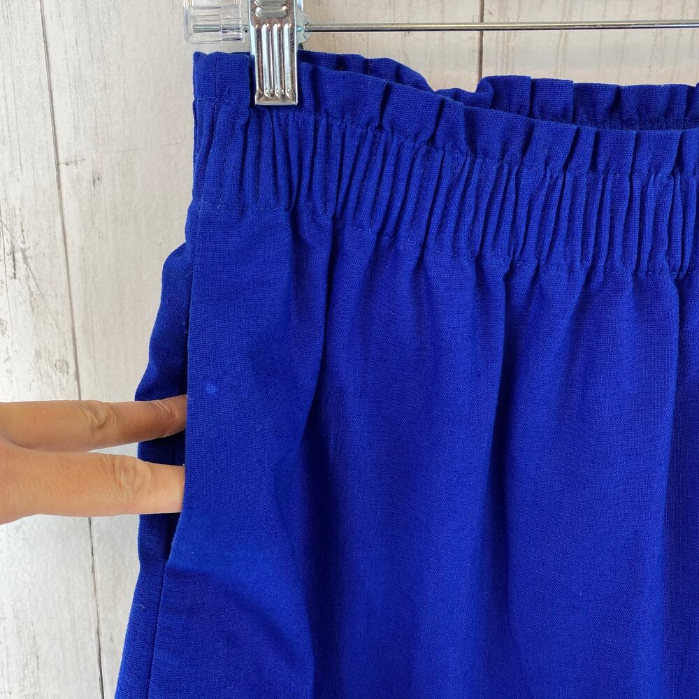 J. Crew Blue Linen Paperbag-Waist Scalloped Sidewalk Mini Skirt H5397 Size 2 - Picture 3 of 10